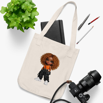Tote Bag — Cute Cartoon Black Girl Doll Graphic Organic Canvas Tote