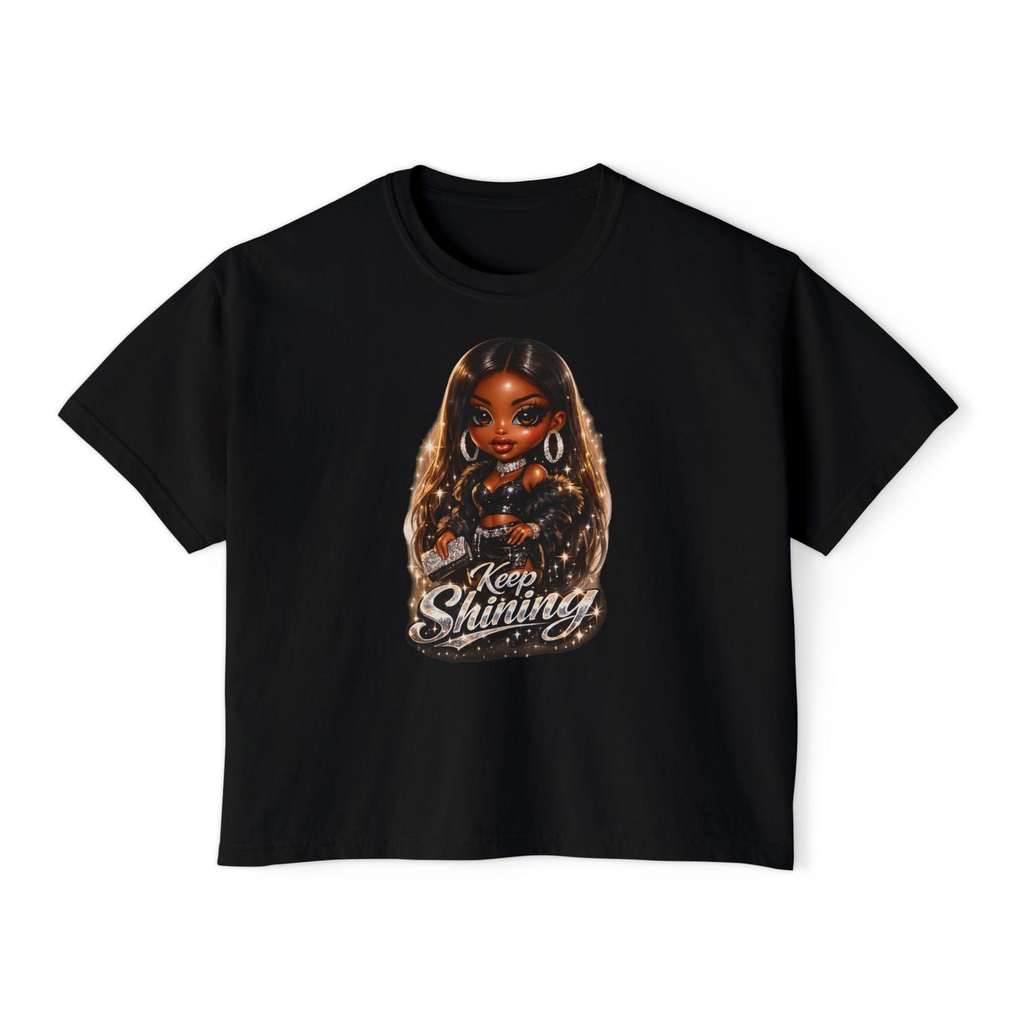 Keep Shining Women's Boxy Tee — Empowering Black Girl Magic Graphic Shirt