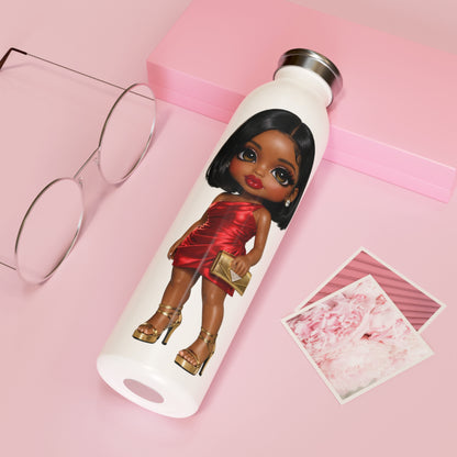 Chic Diva Slim Water Bottle — Fashion Doll in Red Dress