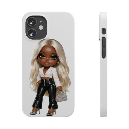 Slim Phone Case — Fashion Doll Girl with Blonde Hair, Leather Pants & Silver Handbag