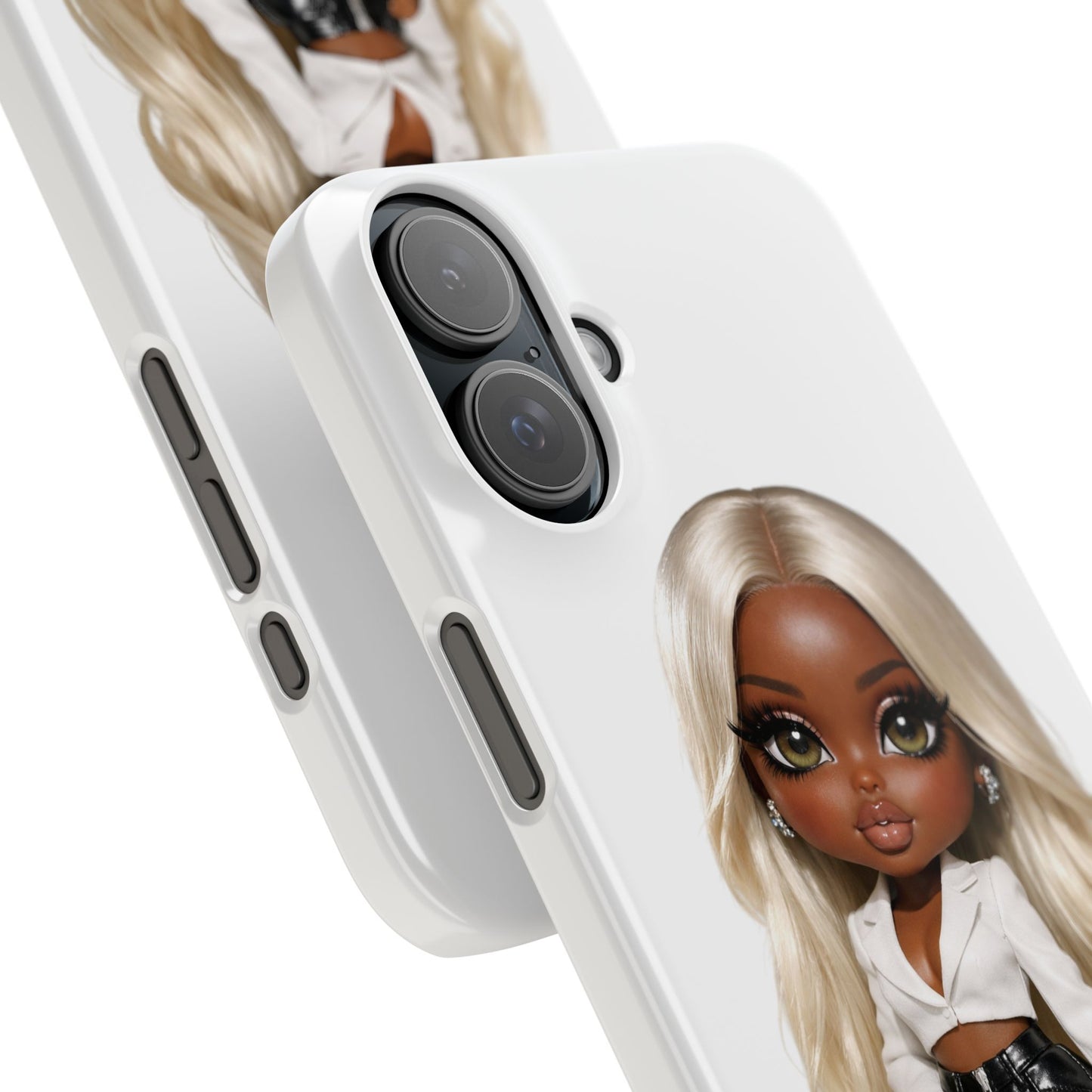 Slim Phone Case — Fashion Doll Girl with Blonde Hair, Leather Pants & Silver Handbag