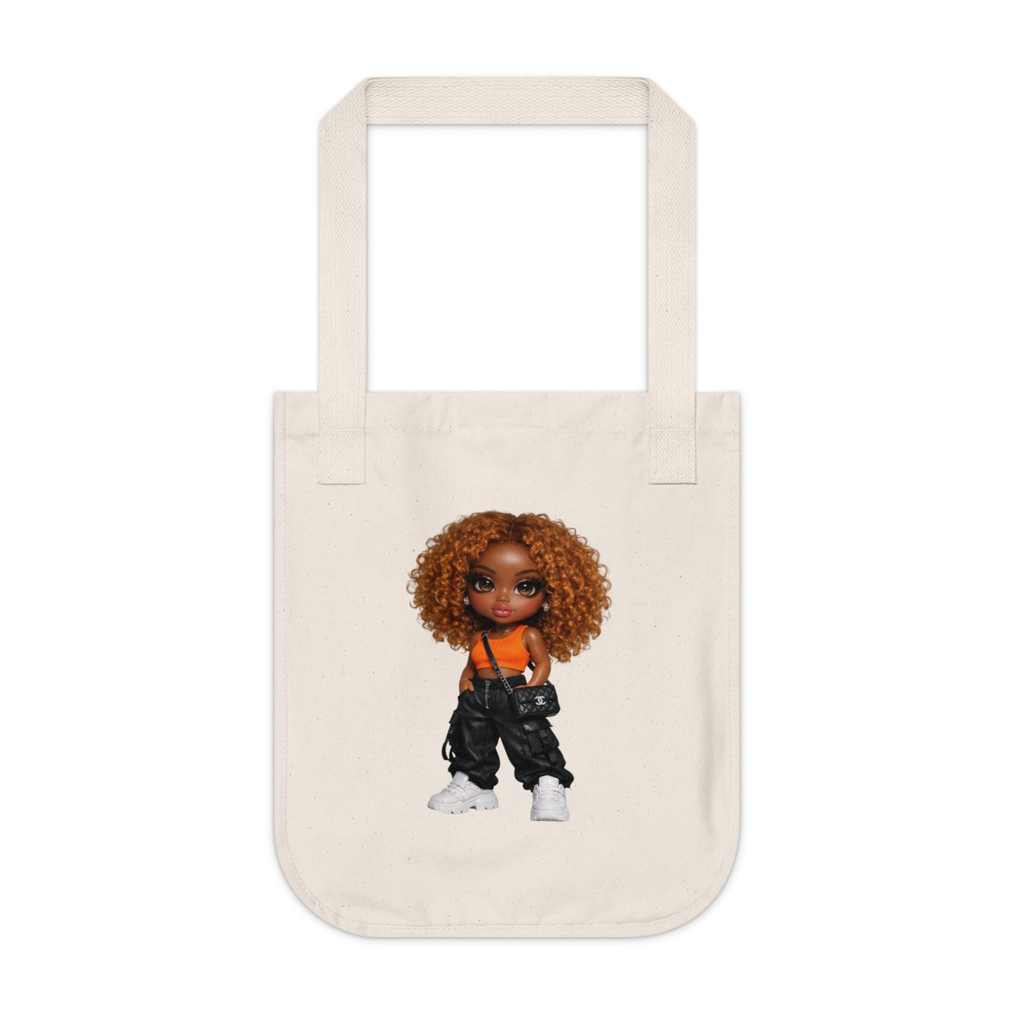 Tote Bag — Cute Cartoon Black Girl Doll Graphic Organic Canvas Tote