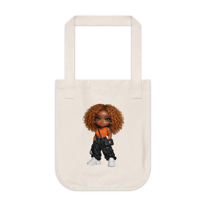 Tote Bag — Cute Cartoon Black Girl Doll Graphic Organic Canvas Tote
