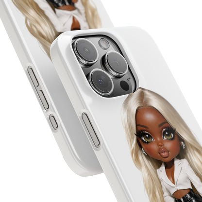 Slim Phone Case — Fashion Doll Girl with Blonde Hair, Leather Pants & Silver Handbag