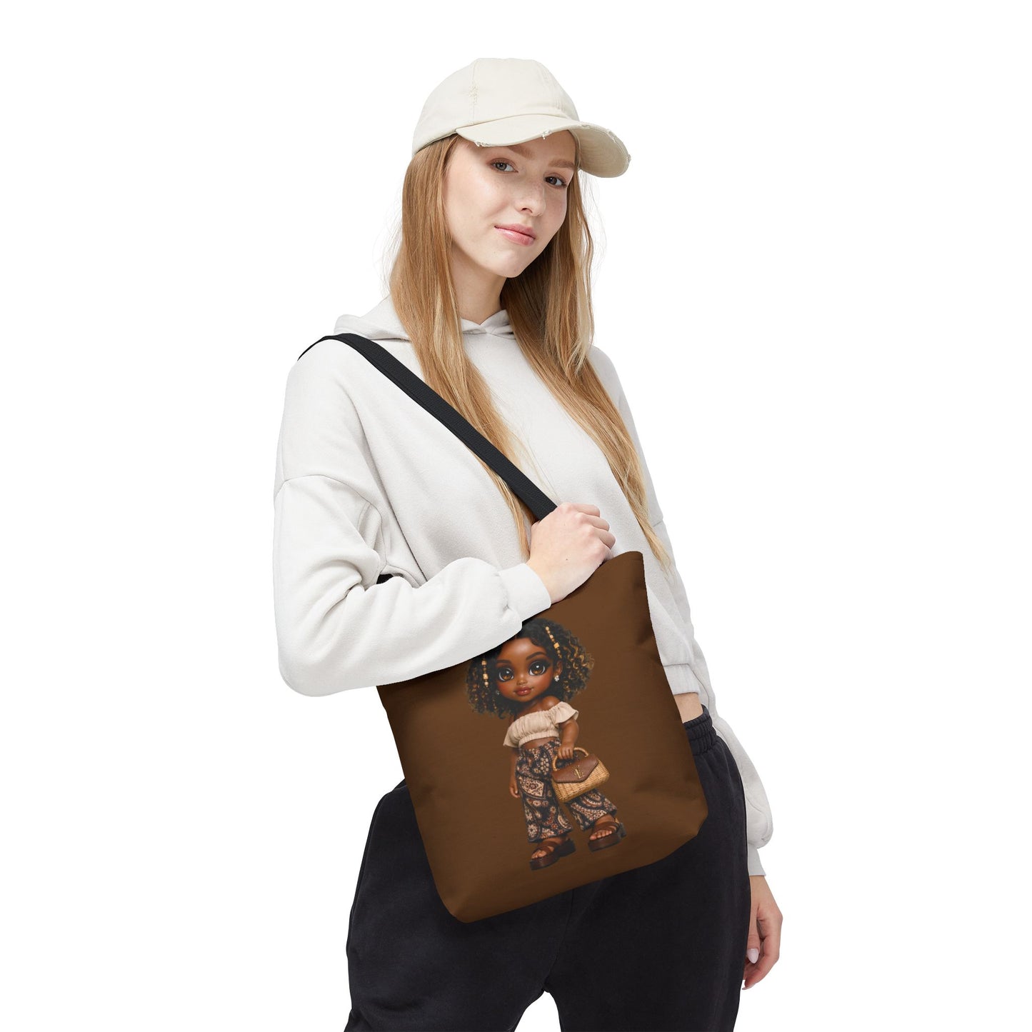 Brown Afro Girl Fashion Illustration Tote Bag – Cute Boho Chic All-Over Print