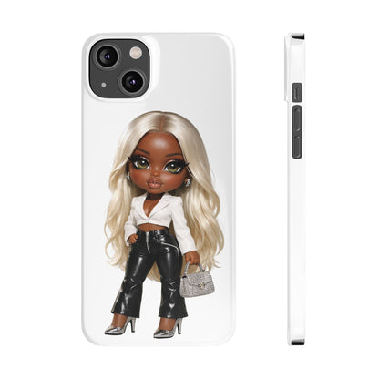 Slim Phone Case — Fashion Doll Girl with Blonde Hair, Leather Pants & Silver Handbag