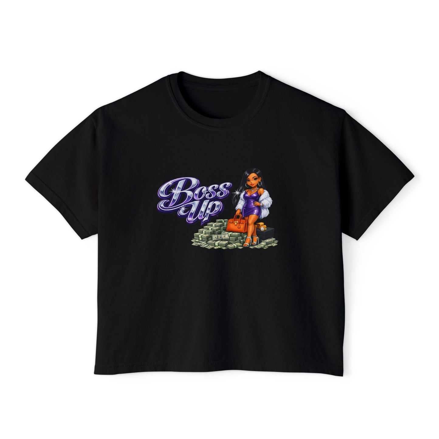Boss Up Women's Boxy Tee — Retro Pinup Money Hustle Graphic Tee