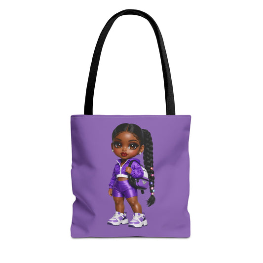Purple Streetwear Doll Tote Bag - Cute Black Girl Art Bag