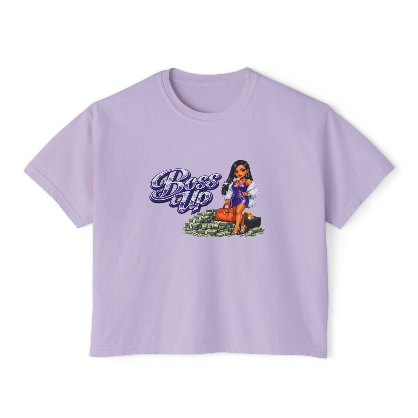 Boss Up Women's Boxy Tee — Retro Pinup Money Hustle Graphic Tee