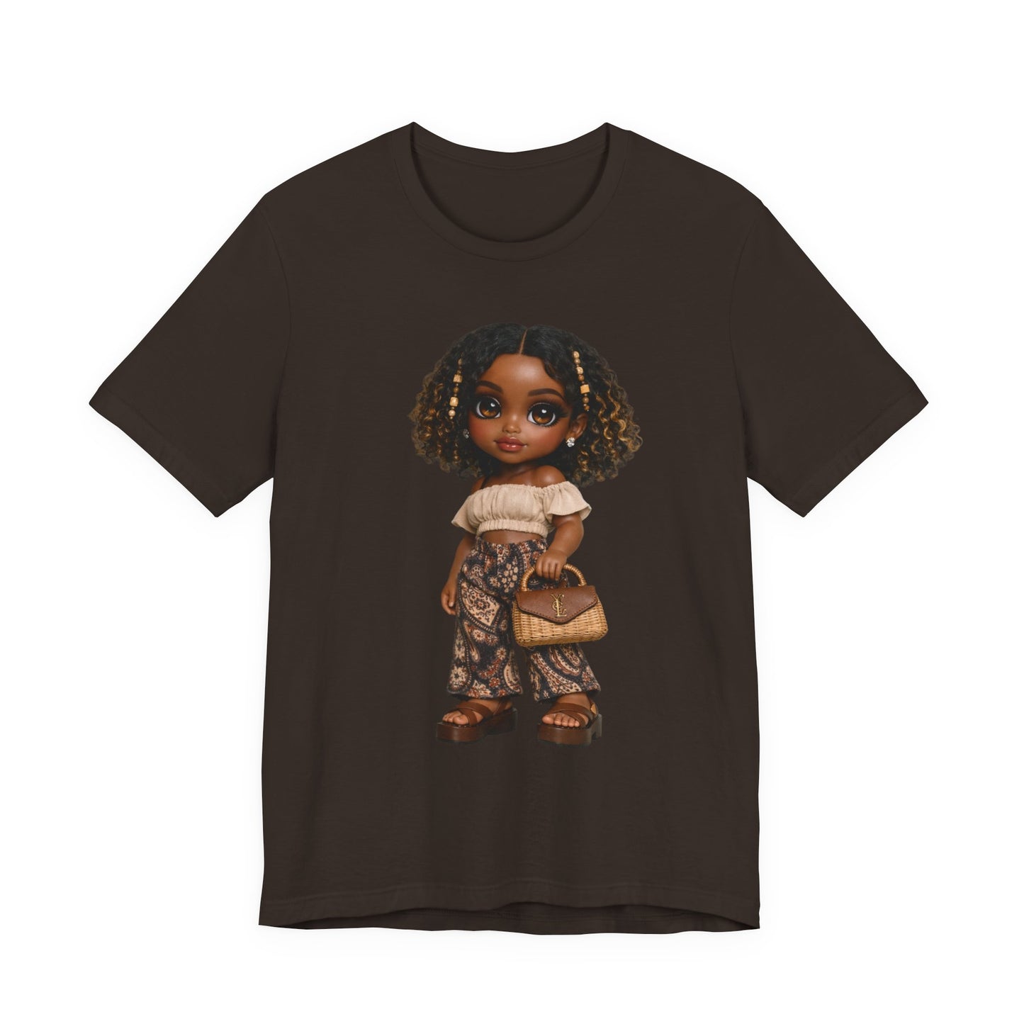 Afro Chic Doll Graphic Tee - Cute Brown Girl Illustration T-Shirt