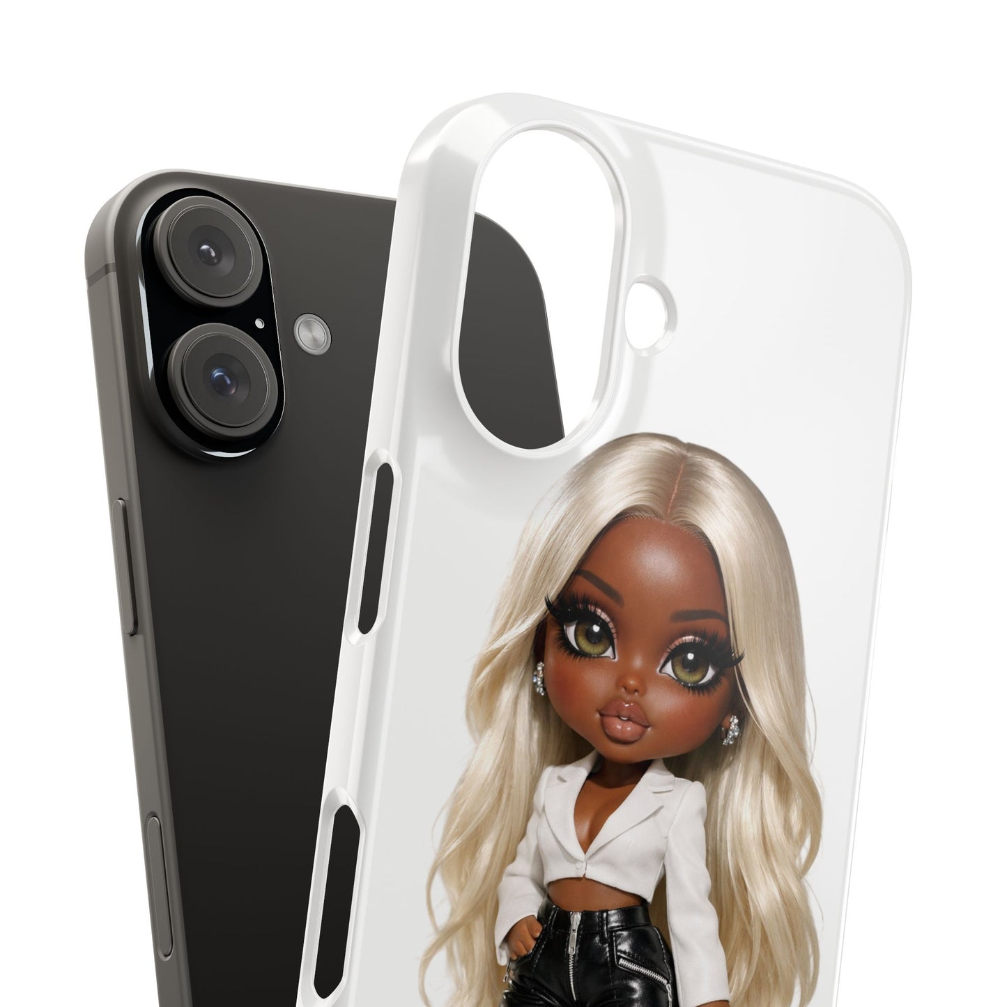 Slim Phone Case — Fashion Doll Girl with Blonde Hair, Leather Pants & Silver Handbag