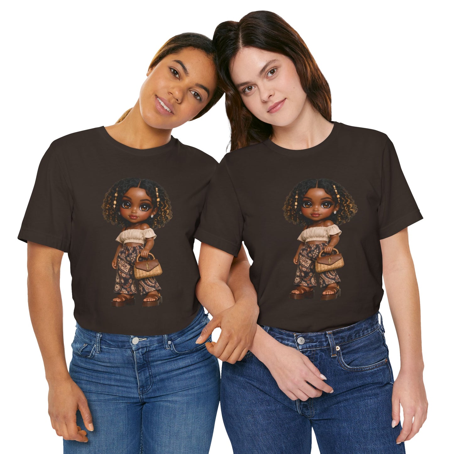 Afro Chic Doll Graphic Tee - Cute Brown Girl Illustration T-Shirt