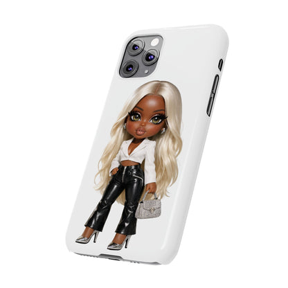 Slim Phone Case — Fashion Doll Girl with Blonde Hair, Leather Pants & Silver Handbag