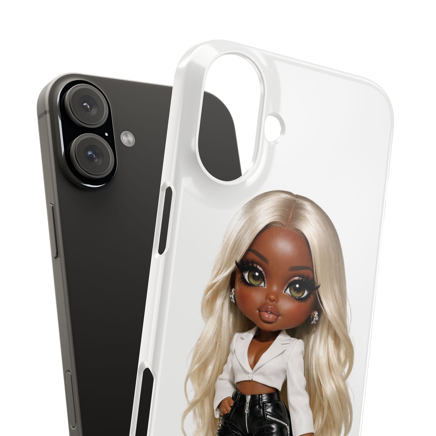 Slim Phone Case — Fashion Doll Girl with Blonde Hair, Leather Pants & Silver Handbag