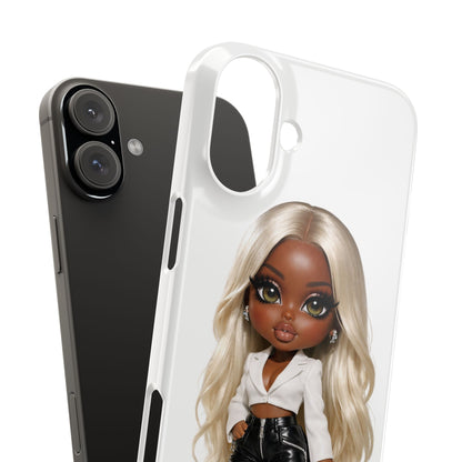 Slim Phone Case — Fashion Doll Girl with Blonde Hair, Leather Pants & Silver Handbag
