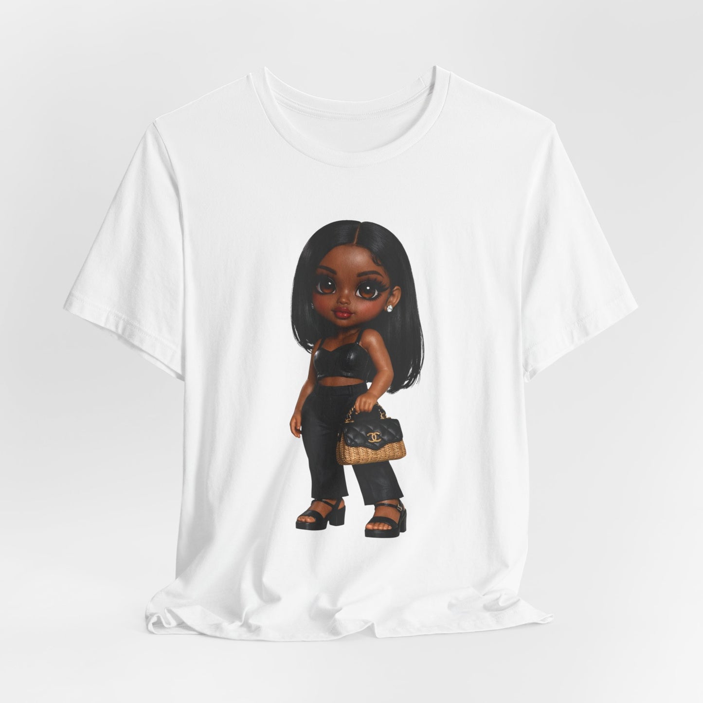 Black Girl Doll Graphic Tee — Fashion Doll Illustration T-Shirt