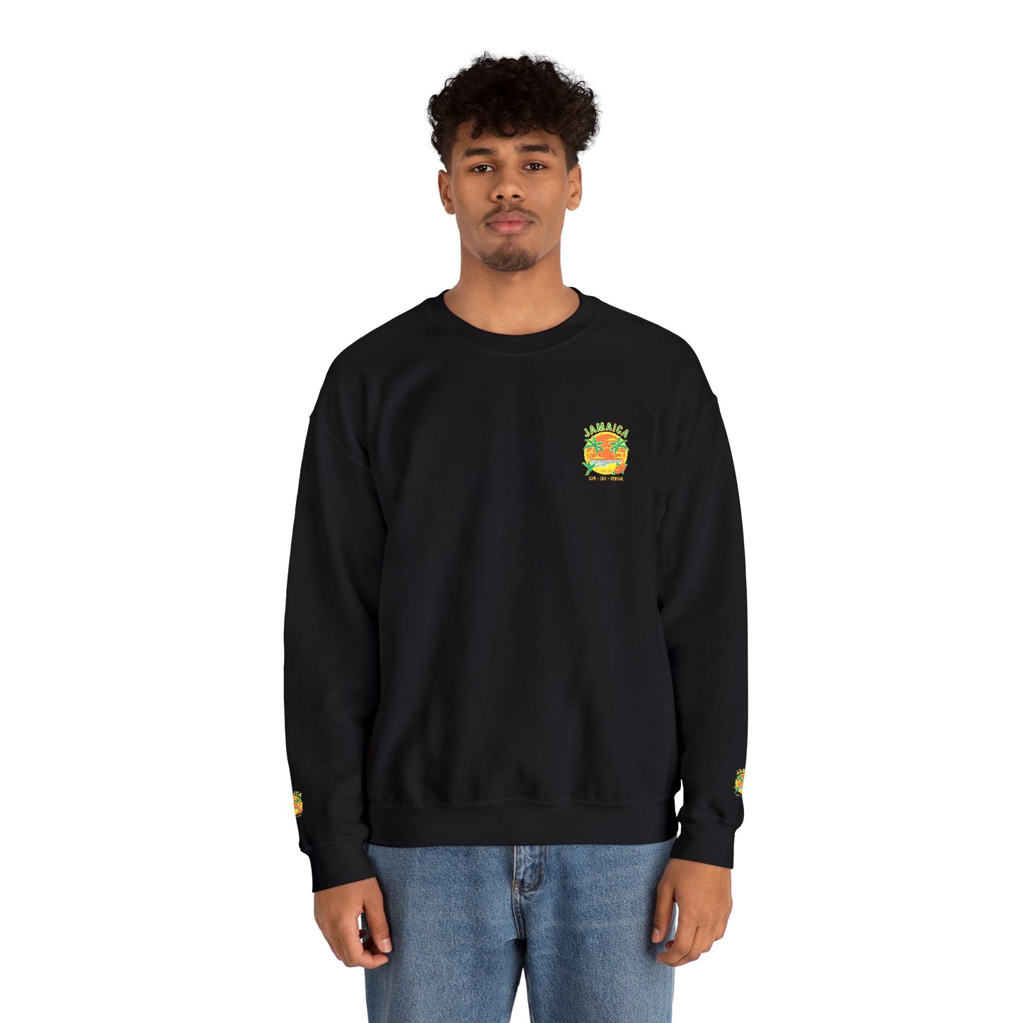Crewneck Sweatshirt — Small Colorful Floral Crest Chest & Sleeve Design