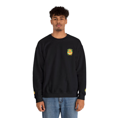 Crewneck Sweatshirt — Small Colorful Floral Crest Chest & Sleeve Design
