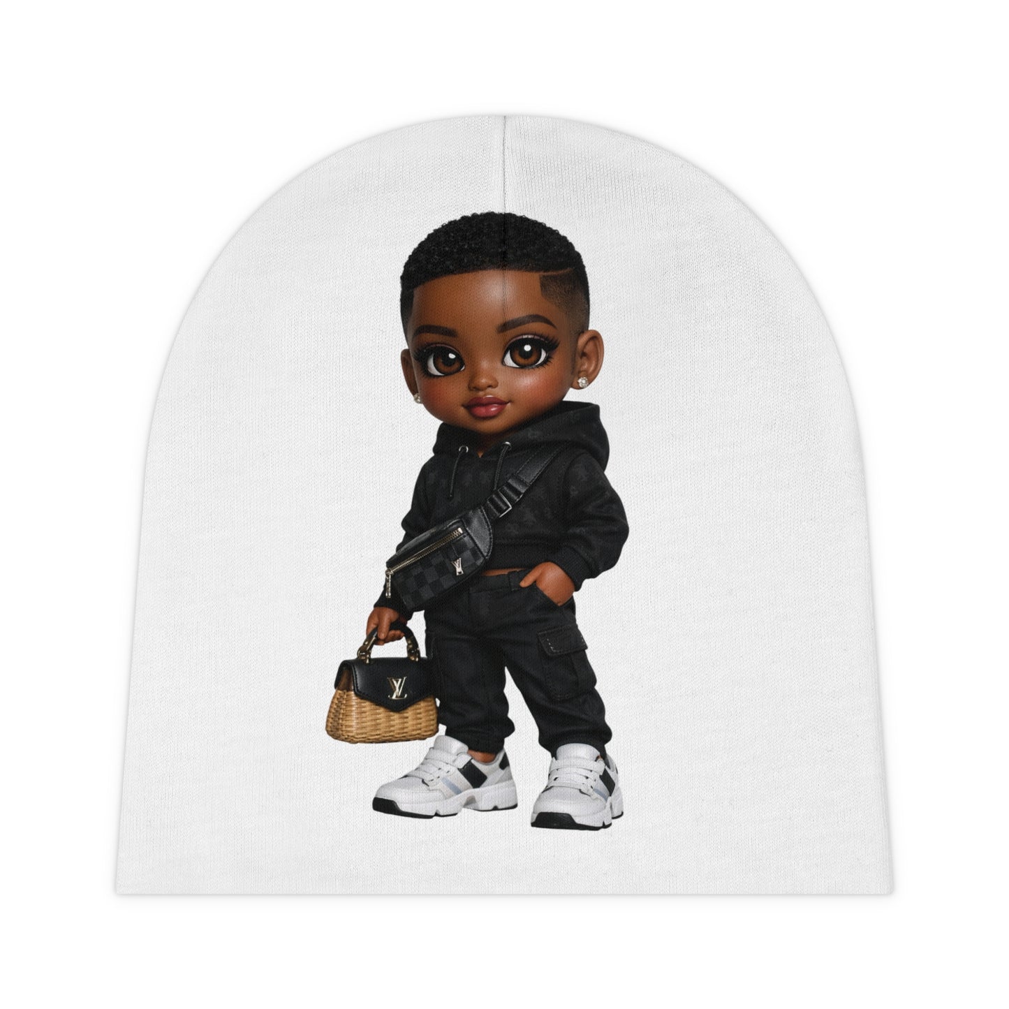 Baby Beanie - Cute Black Baby Boy Graphic Beanie (Stylish Hoodie Outfit)
