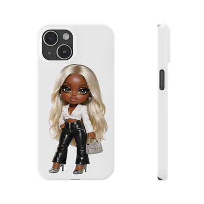 Slim Phone Case — Fashion Doll Girl with Blonde Hair, Leather Pants & Silver Handbag