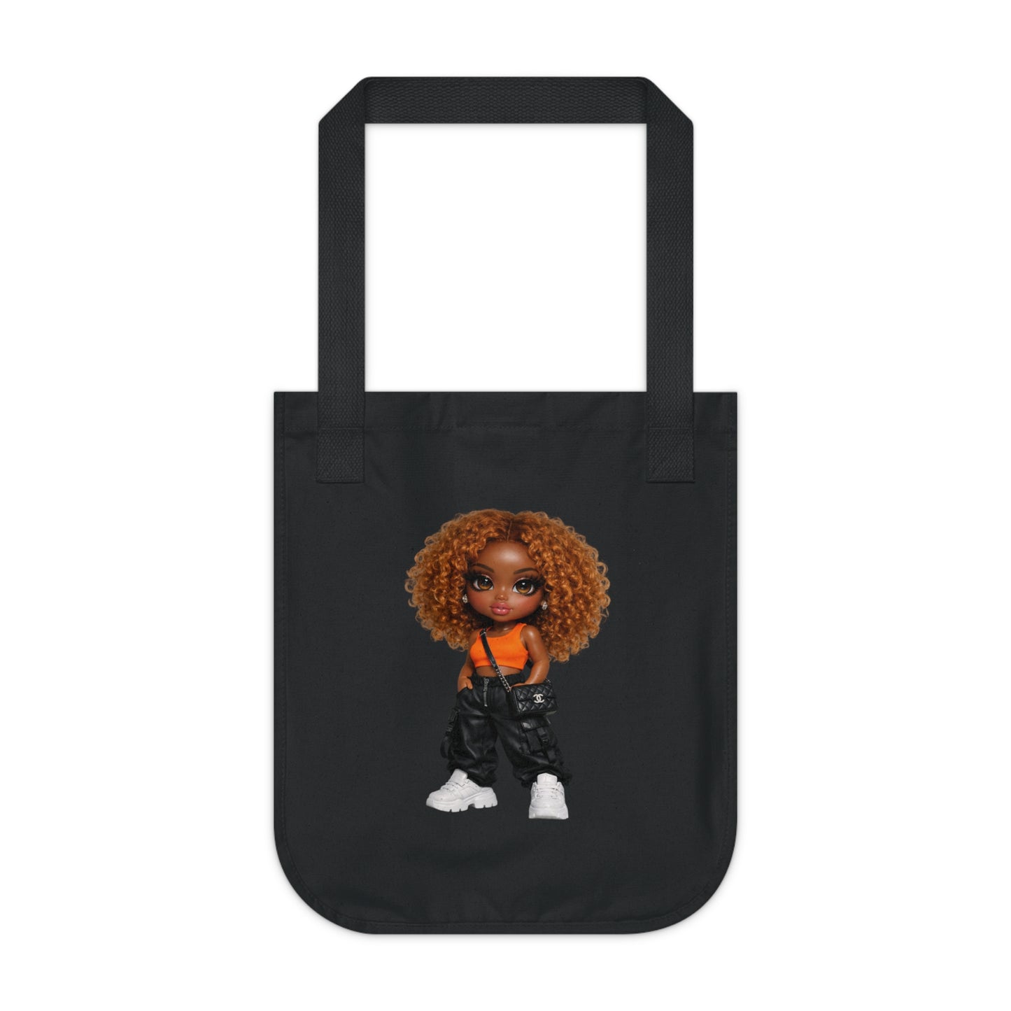 Tote Bag — Cute Cartoon Black Girl Doll Graphic Organic Canvas Tote