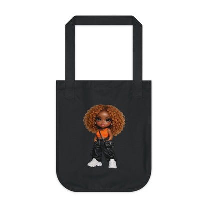Tote Bag — Cute Cartoon Black Girl Doll Graphic Organic Canvas Tote