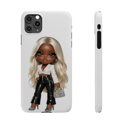 Slim Phone Case — Fashion Doll Girl with Blonde Hair, Leather Pants & Silver Handbag