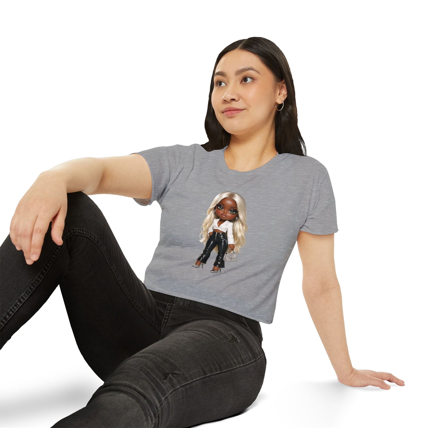Women's Festival Crop Top — Blonde Doll Graphic Crop Tee for Trendy Festival Looks