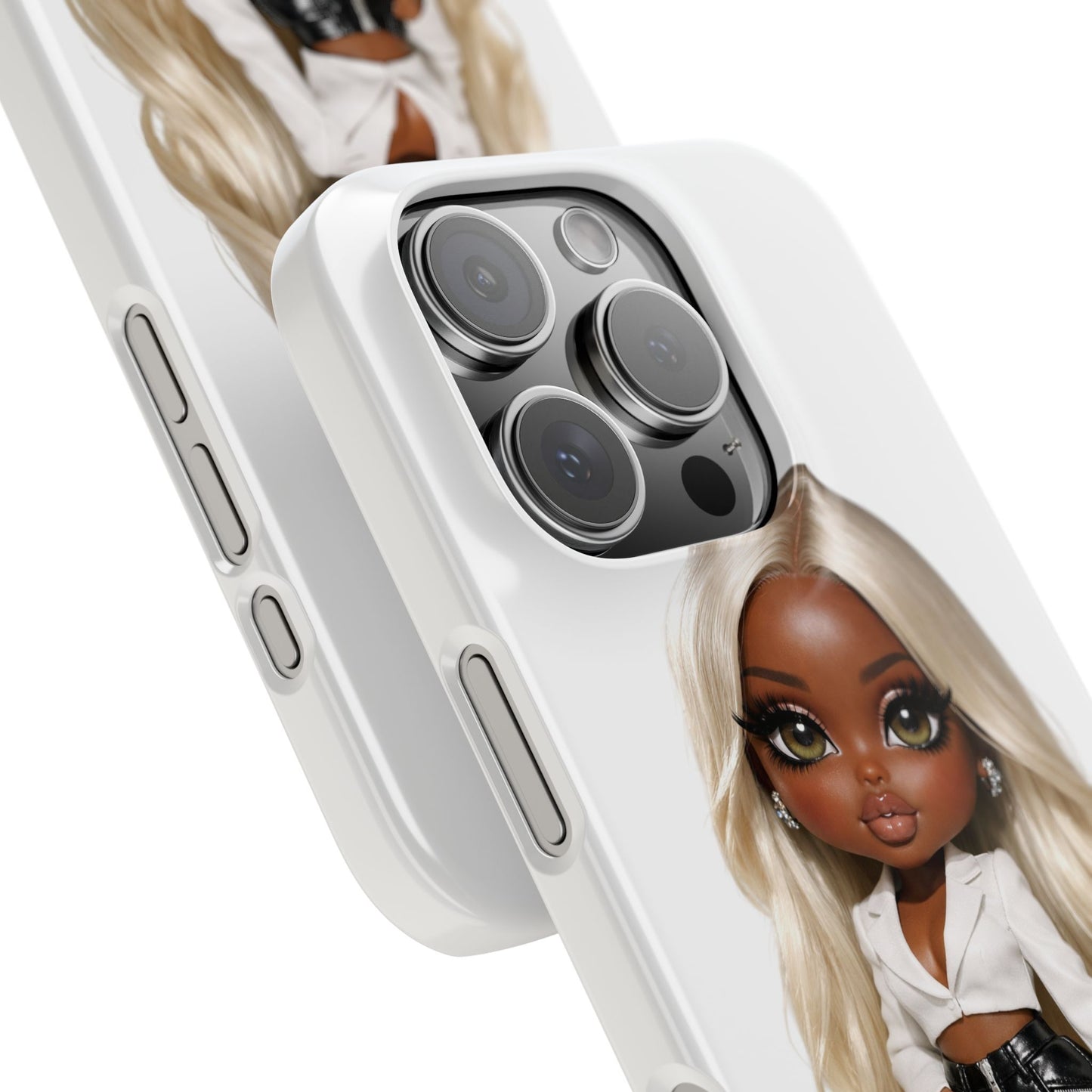 Slim Phone Case — Fashion Doll Girl with Blonde Hair, Leather Pants & Silver Handbag